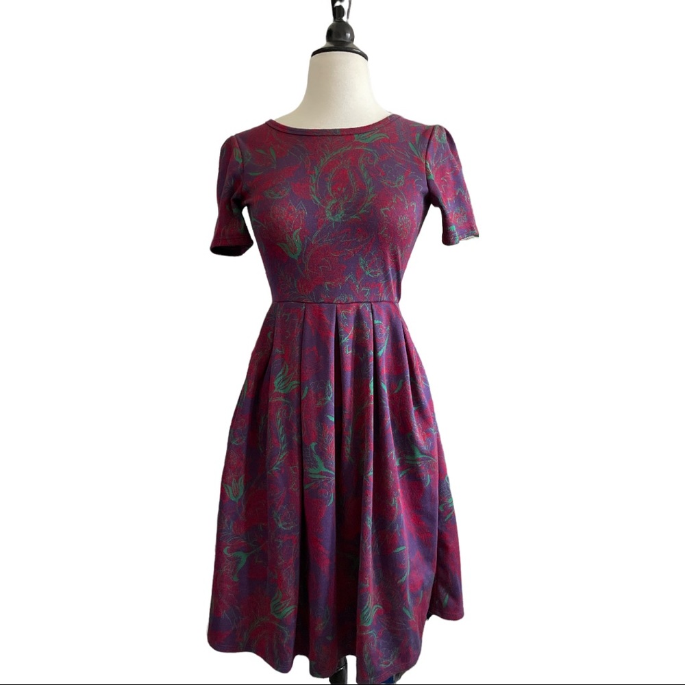 Lularoe Amelia Dress Burgundy Purple Teal Green XS